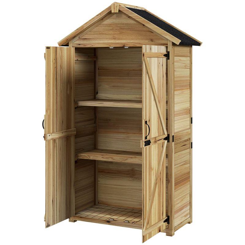 Natural Brown Wooden Outdoor Storage Shed with Shelves