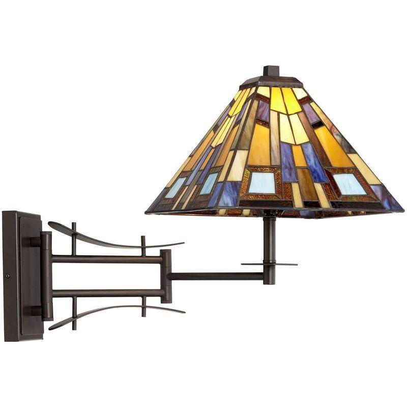 Robert Louis Tiffany Vintage Swing Arm Wall Lamp Plug-in Light Fixture Jewel Tone Stained Art Glass for Bedroom Bedside Living Room Reading Home House
