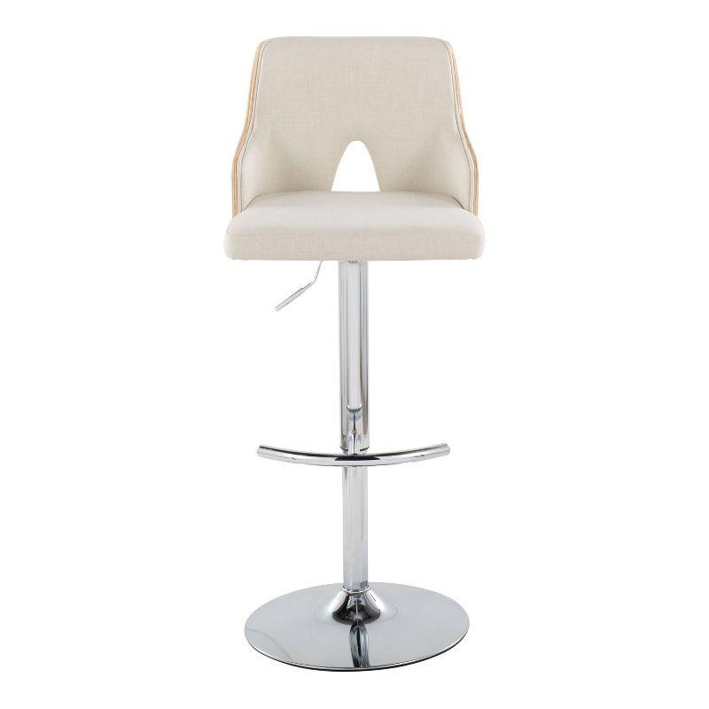 LumiSource Set of 2 Stella Adjustable Barstools Chrome/Natural/Cream: Upholstered Chair, Metal Frame, Footrest