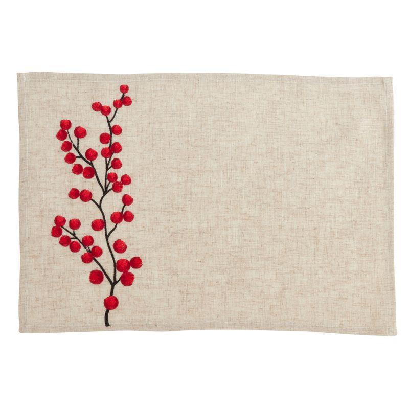 Saro Lifestyle Embroidered Berry Placemat and Napkin 8 pcs Set (4 Placemats, 4 Napkins)