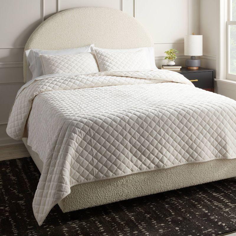 Full/Queen Luxe Diamond Stitch Velvet Quilt Ivory - Threshold™: OEKO-TEX Certified, Machine Washable, Year-Round Comfort