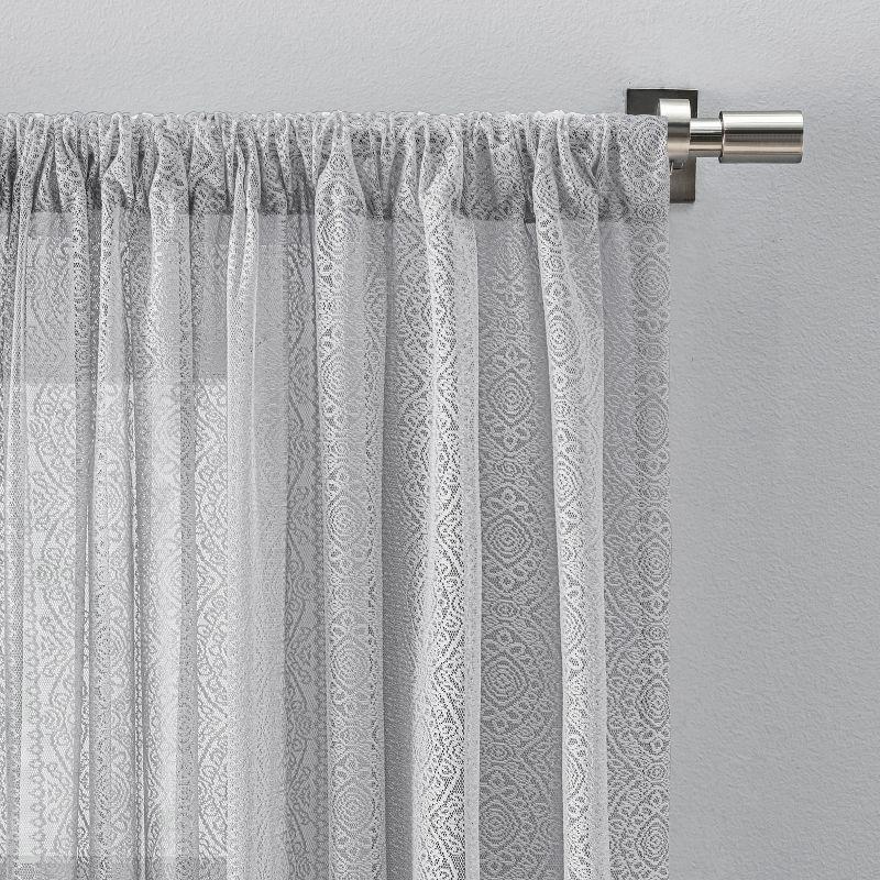 Gray Lace Sheer Rod Pocket Window Curtain Panel