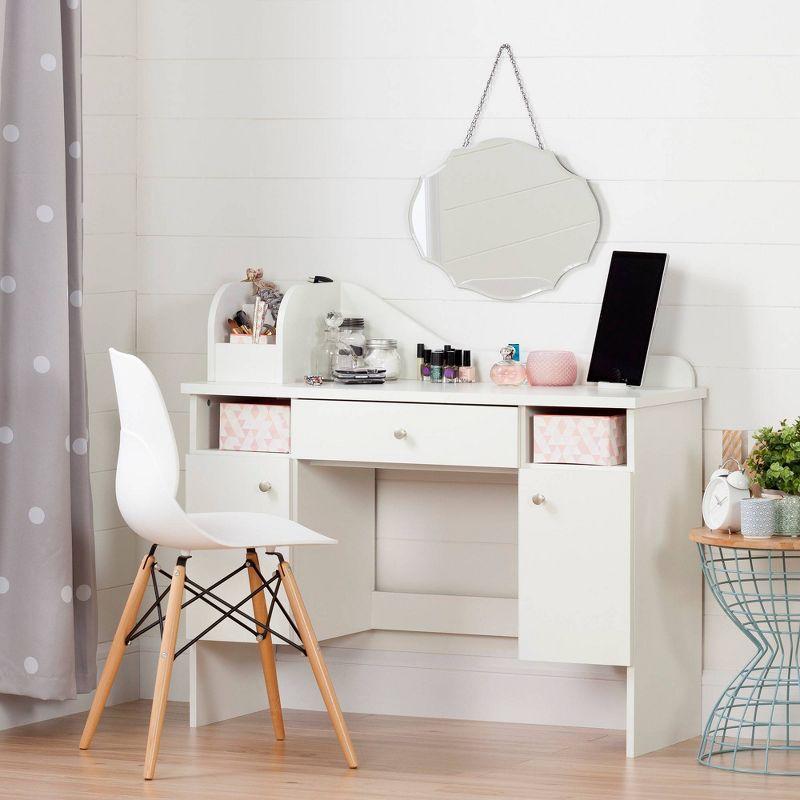 Vito Kids' Makeup Desk with Drawer Pure White/Pink - South Shore: Modern Vanity Table for Teens, Wood Laminate Frame