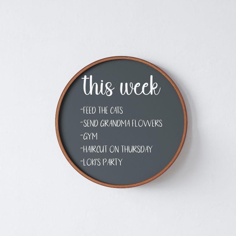Inbox Zero Round Magnetic Wall Chalkboard With Rustic Brown Frame
