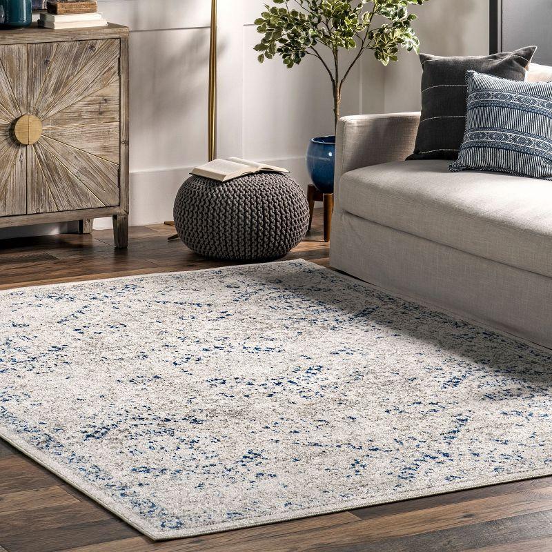 Blue and Off-White Tufted Vintage Runner Rug