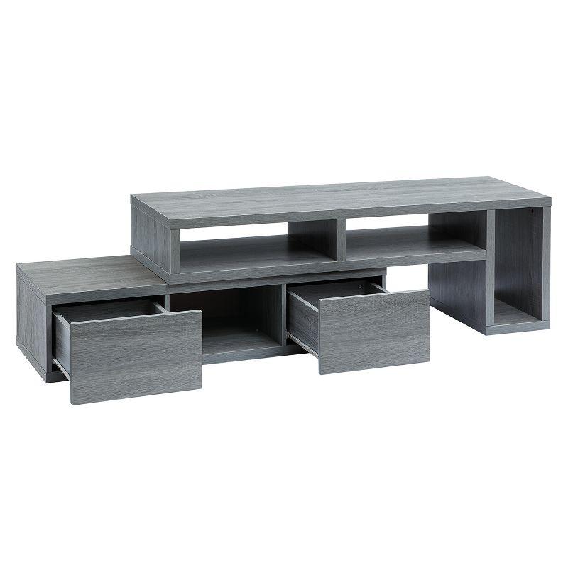 Adjustable TV Stand for TVs up to 65" Console Gray - Techni Mobili: Expandable, with Open Shelves & Metal Hardware