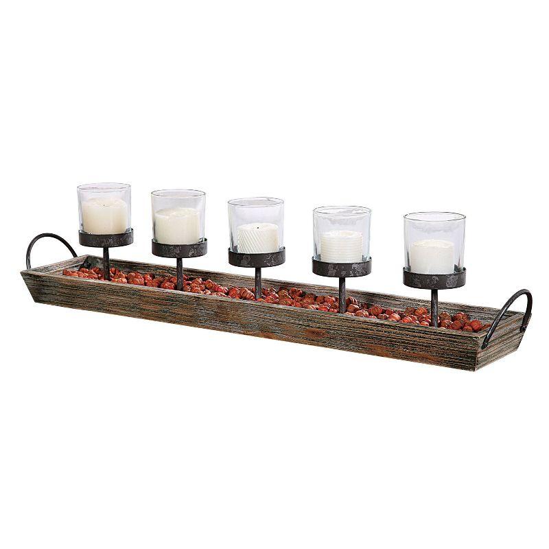 Wood and Metal Votive Holder - Storied Home: Elegant Tabletop Candle Centerpiece, Fits 5 Votives