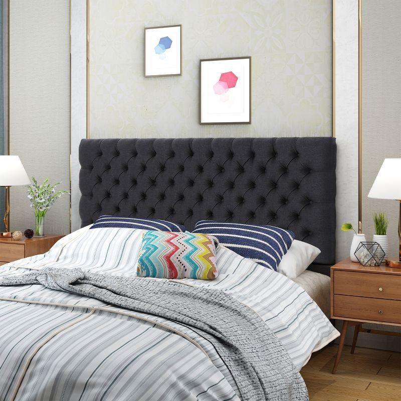 GDFStudio Brunet Contemporary Tufted Adjustable Upholstered Queen Headboard, Dark Charcoal/Fabric