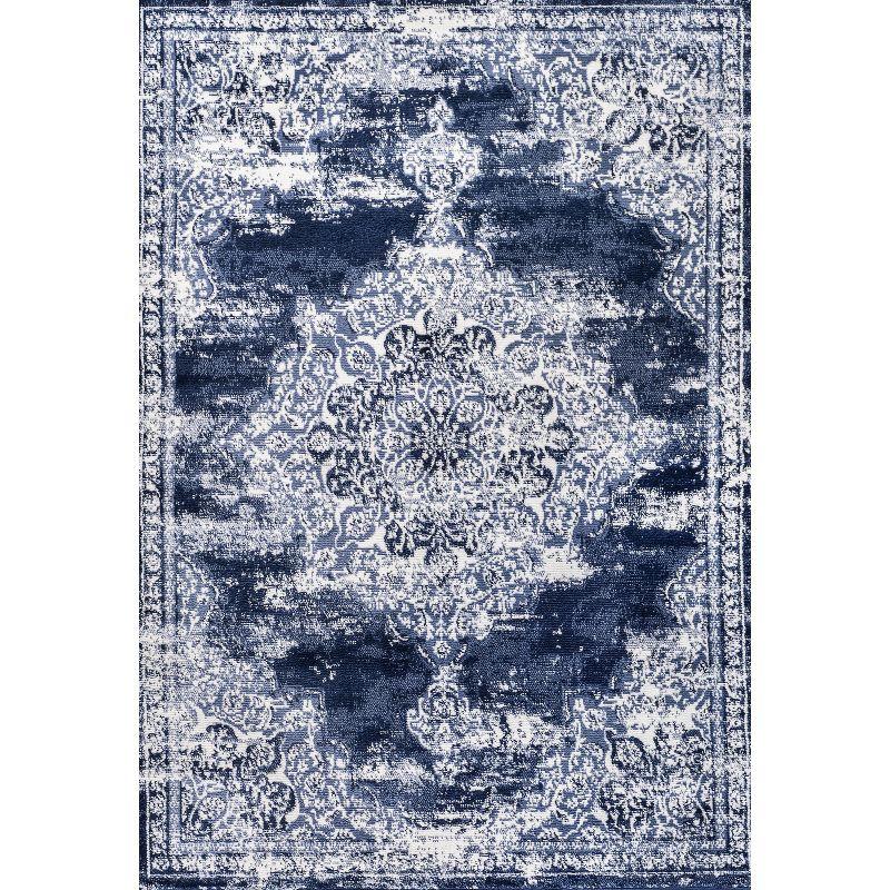 8'x10' Alhambra Ornate Medallion Modern Area Rug, Navy/Ivory - JONATHAN Y