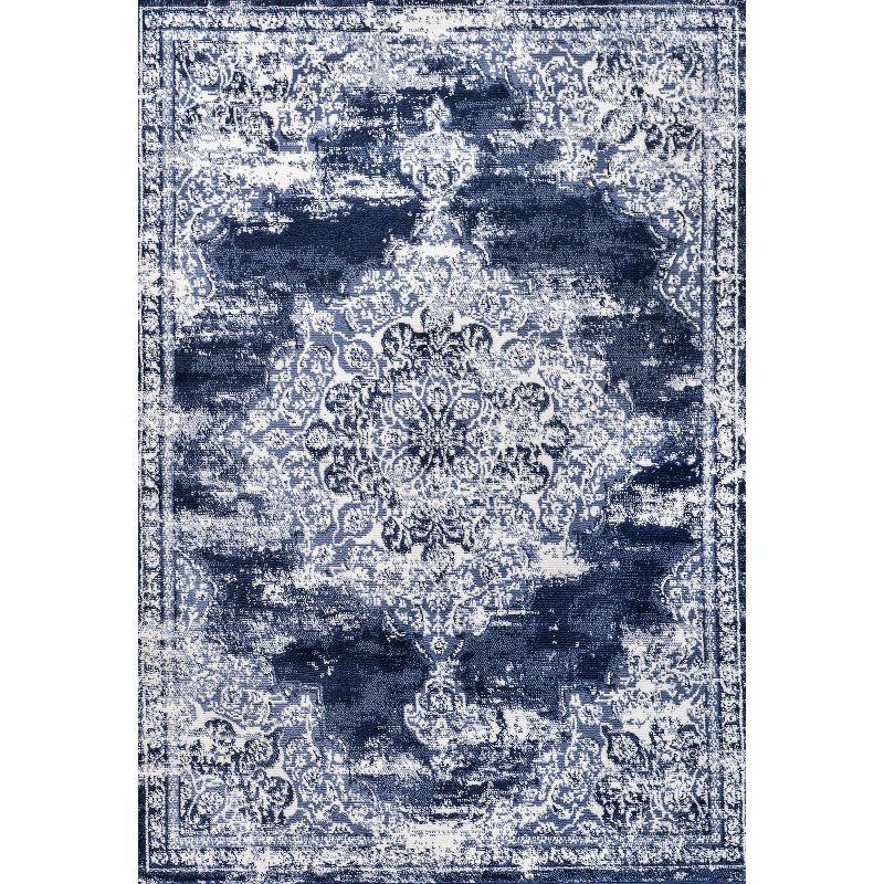 Elegant Reversible Navy/Ivory 8' x 10' Synthetic Area Rug