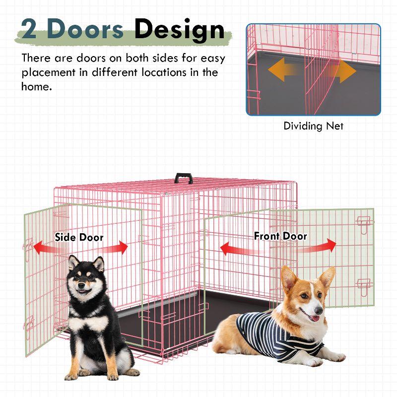 FDW 36 Inch Dog Crates for Large Dogs Folding Mental Wire Crates Dog Kennels Pet Dog Cage Crate with Double-Door Removable Tray and Handle,Pink