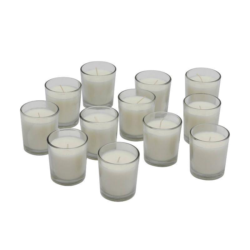 Stonebriar 12 pk Unscented Long Burning Clear Glass Wax Filled Votive Candle: Palm Wax, 15 Hour Burn Time, Set of 12