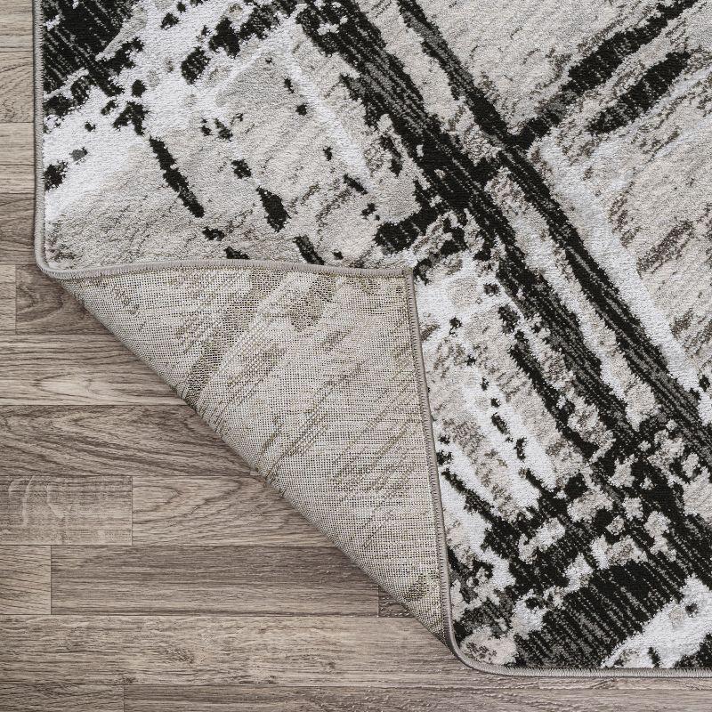 Abstract Linear Black & Gray Synthetic 4'x6' Area Rug