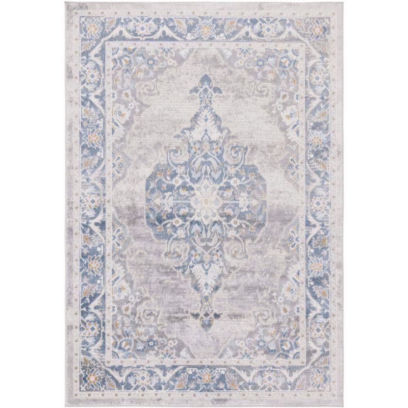 Palma Blue and Gray Round Oriental Synthetic Rug