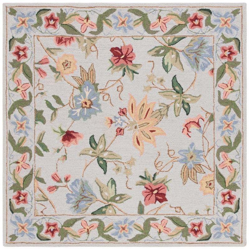 Chelsea Gray Hand-Hooked Wool Floral Square Area Rug