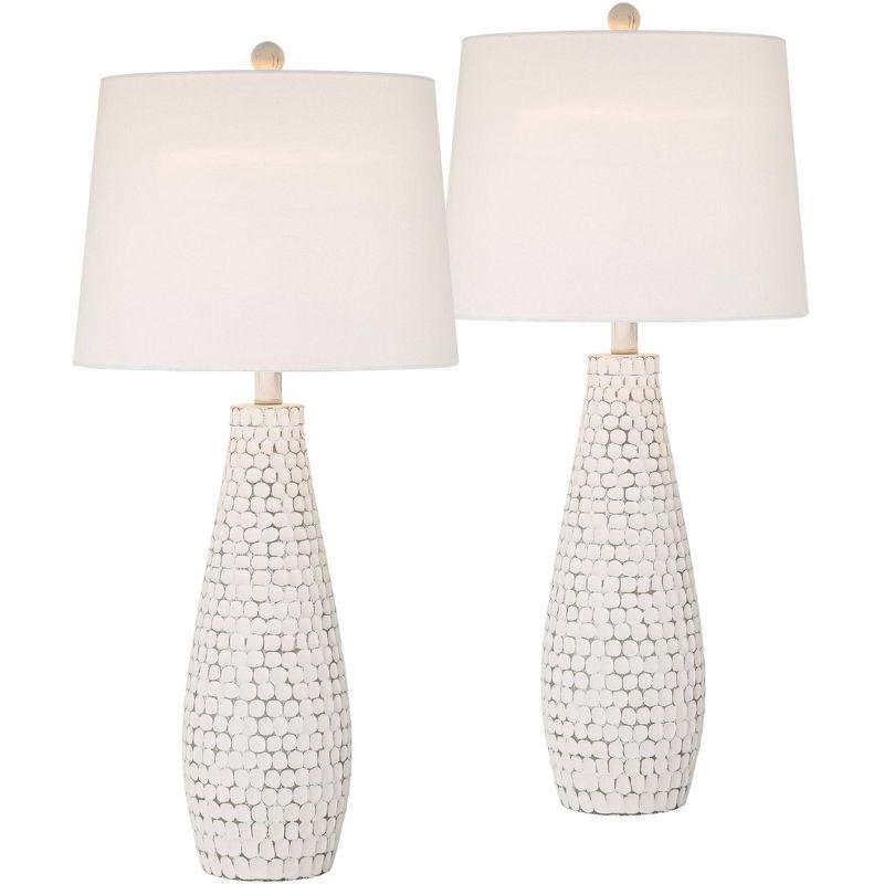 Whitewash Ceramic Tapered Table Lamps Set with USB Ports