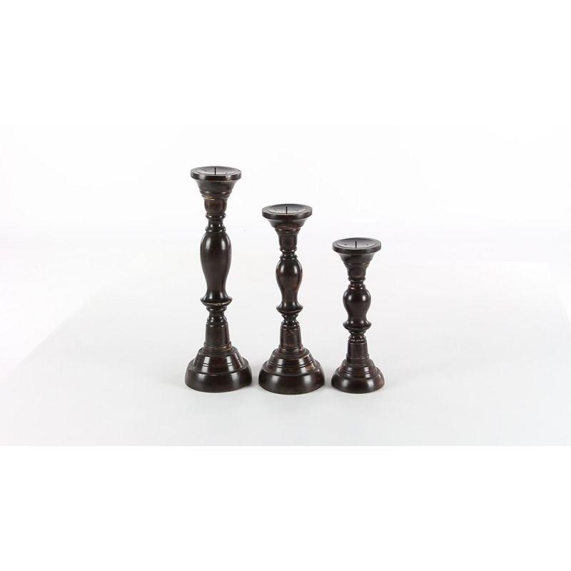 3 Piece Wood Tabletop Candlestick Set