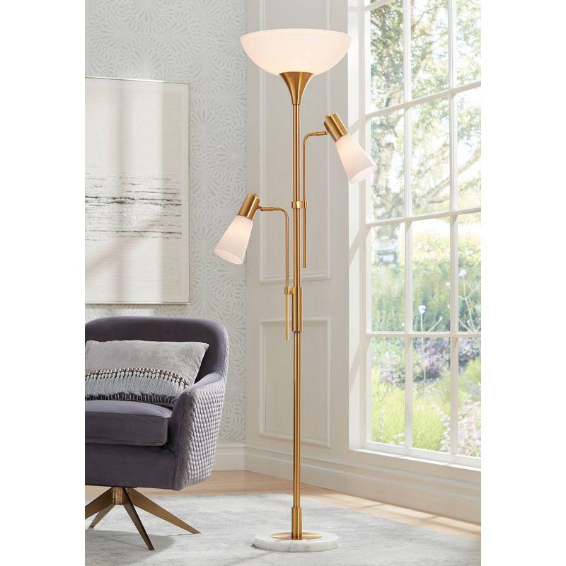 Possini Euro Design Modern Torchiere Floor Lamp with Side Lights 71" Tall Warm Gold Frosted Glass Shade for Living Room House