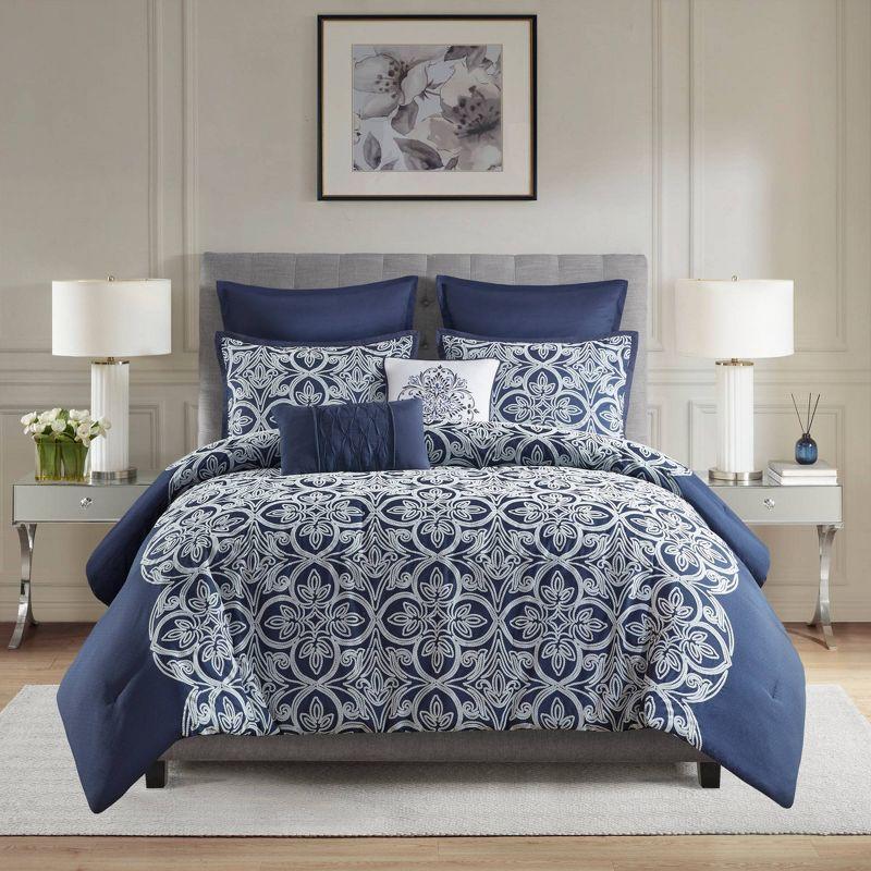 Navy Microfiber 7-Piece Comforter Set with Euro Shams