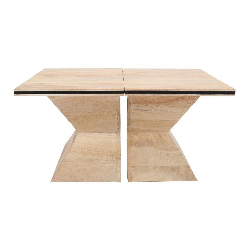 The Urban Port 34" 2pc Coffee Table Handcrafted Split Design with Hourglass Base White Washed Natural Mango Wood White
