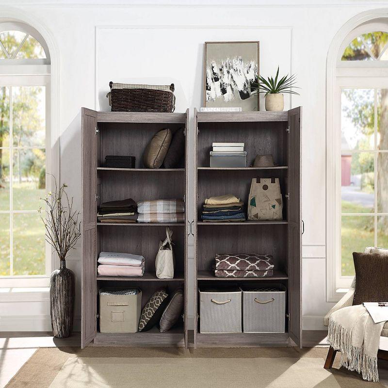 Gray Pine Rustic 4-Shelf Armoire Wardrobe Set