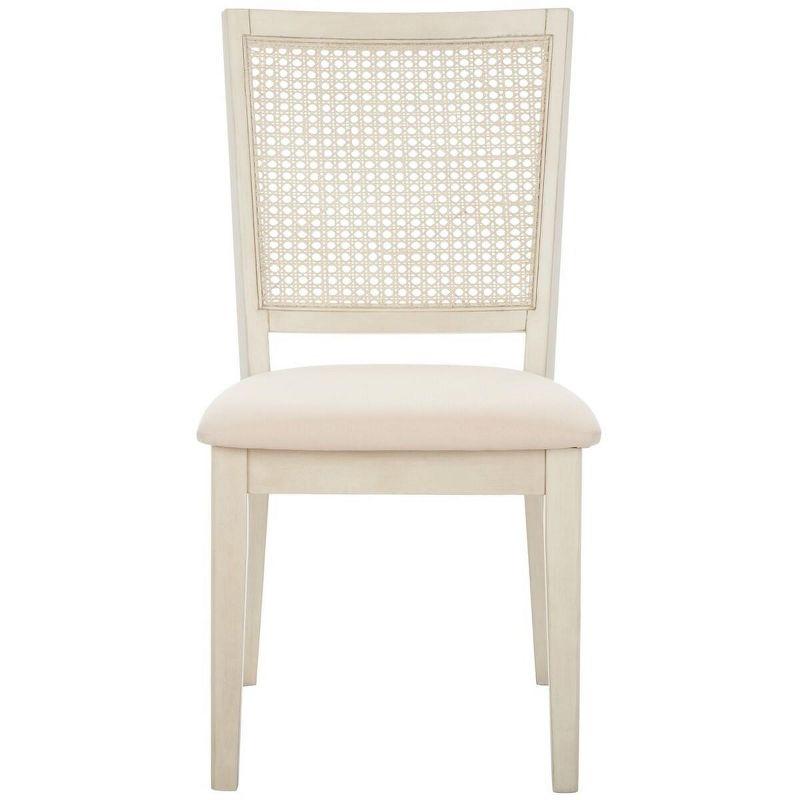 White Washed Wood Rattan Back Dining Chair Set