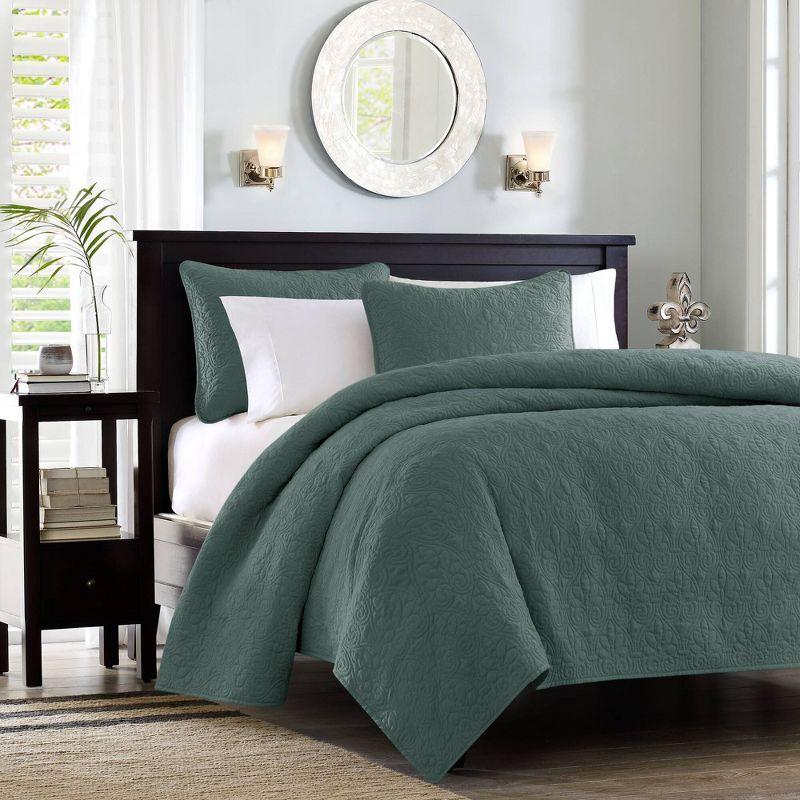 Madison Park 3pc Full/Queen Vancouver Reversible Quilt Set Dark Green