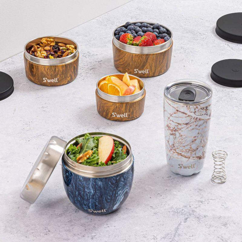 S'well Food Canister Set Teakwood: Stainless Steel Storage, Dishwasher-Safe, Silicone Lid, 3-Piece Set