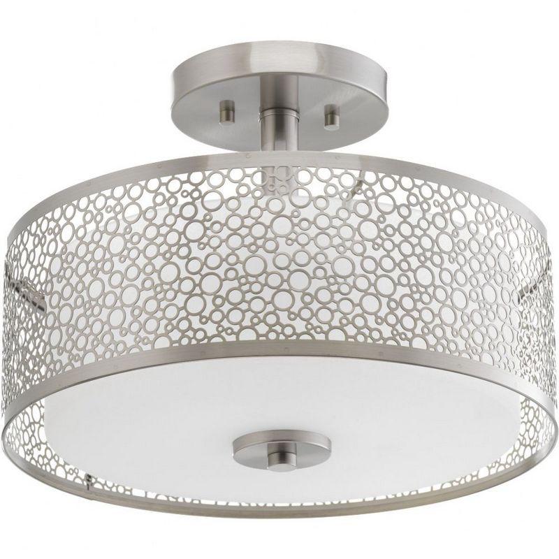 Progress Lighting Mingle 1-Light Semi-Flush LED Fixture, Brushed Nickel, Etched Parchment Glass Shade