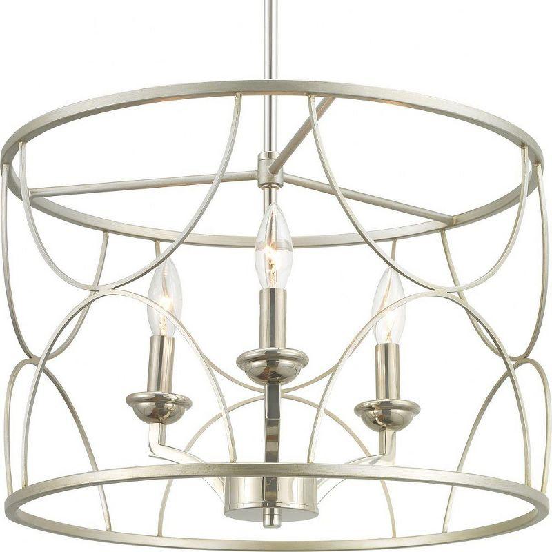 Progress Lighting, Landree Collection, 3-Light Chandelier, Silver Ridge, Geometric Cage, Brushed Brass Inner Cluster