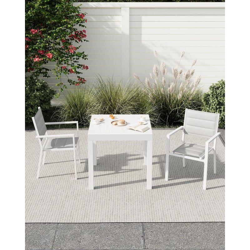 Patio Stackable Chairs Set of 2, Outdoor Aluminum Stacking Dining Chairs with Textilene Fabric for Outdoor, Patio, Deck, Backyard, White