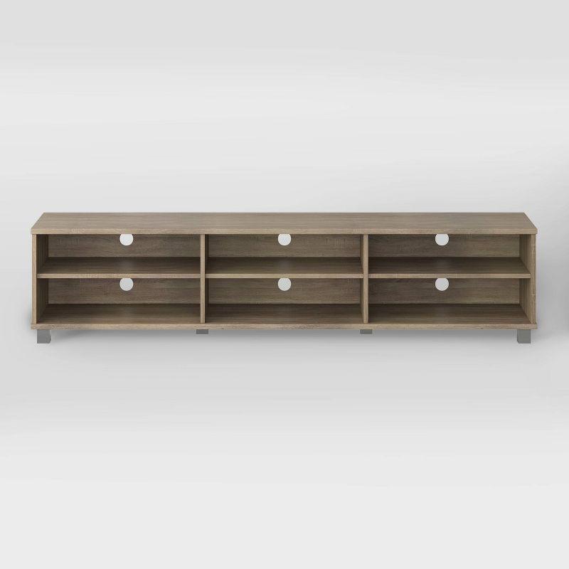 CorLiving Hollywood TV Stand for TVs up to 85" Wood Grain Brown: Modern Entertainment Center with Open Shelves