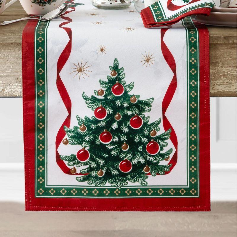 Festive Christmas Tree Polyester Table Runner with Trim Embellishment