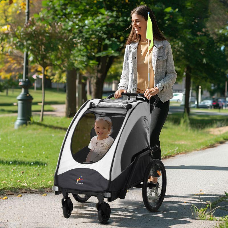 Aosom Bike Trailer for Kids 3 In1 Foldable Child Jogger Stroller Baby Stroller Transport Carrier Rubber Tires Kid Bicycle Trailer