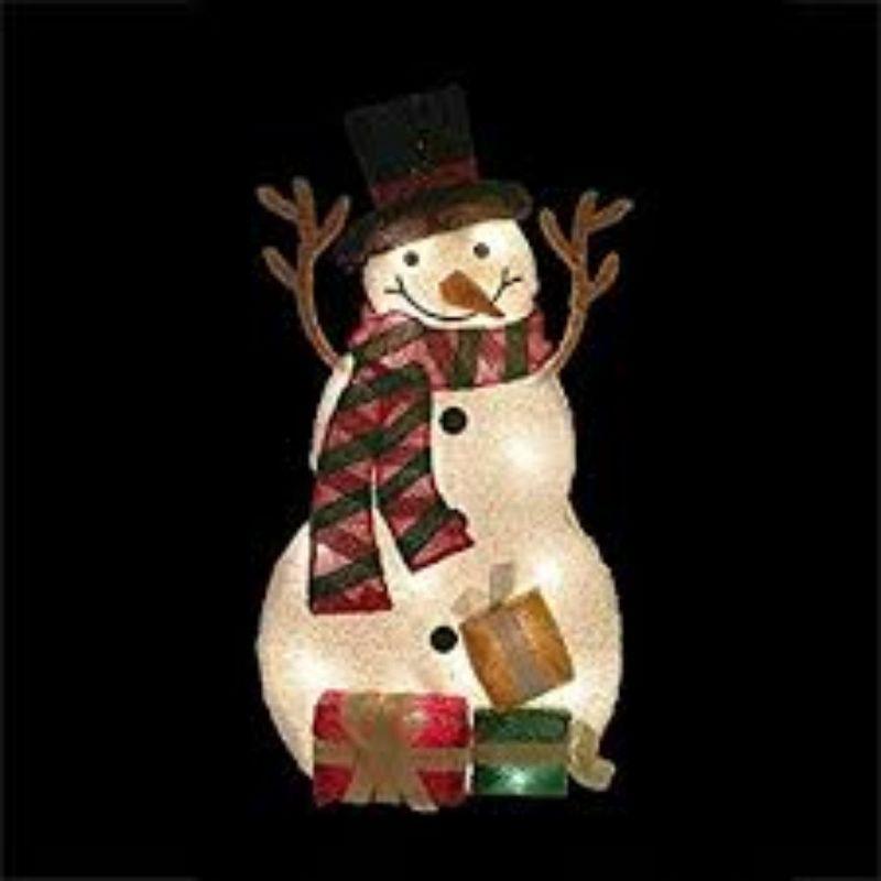 31" Pre-Lit White and Black Snowman with Gifts Outdoor Christmas Decor