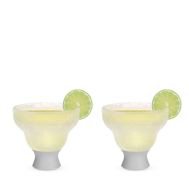 HOST Glass Freeze Stemless Margarita Glasses Drinking Set, Insulated Cocktail Glass Set with Silicone Band, 12oz Margarita Glasses Set of 2 in Gray