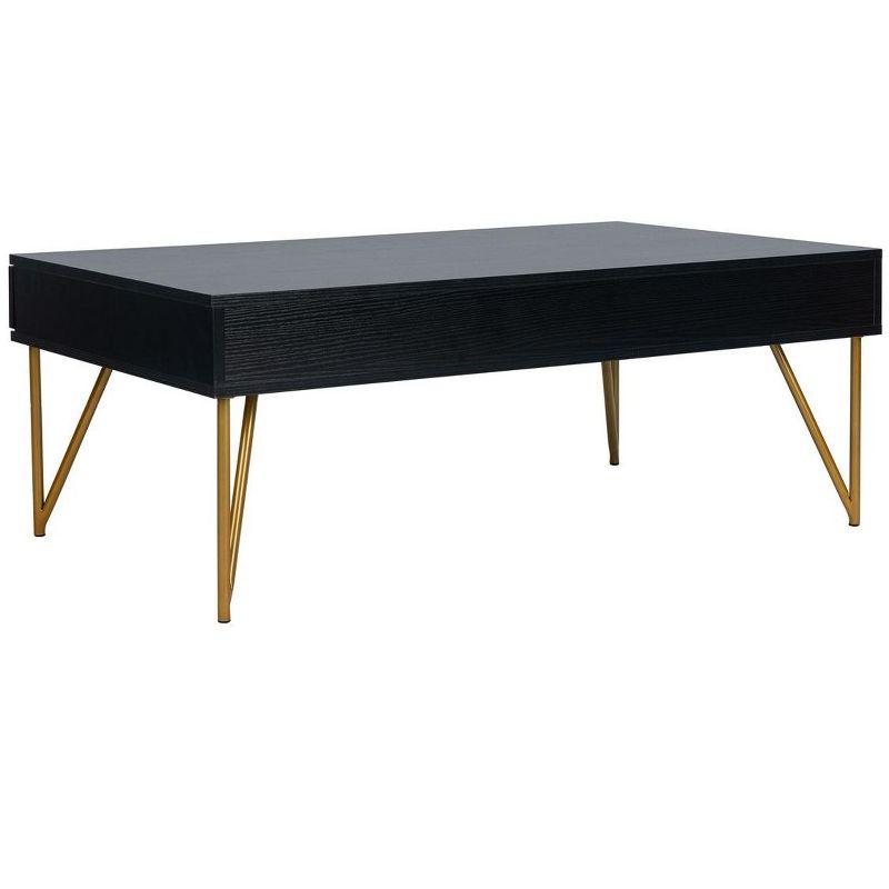 Rectangular Black and Gold Wood Metal Coffee Table with Storage