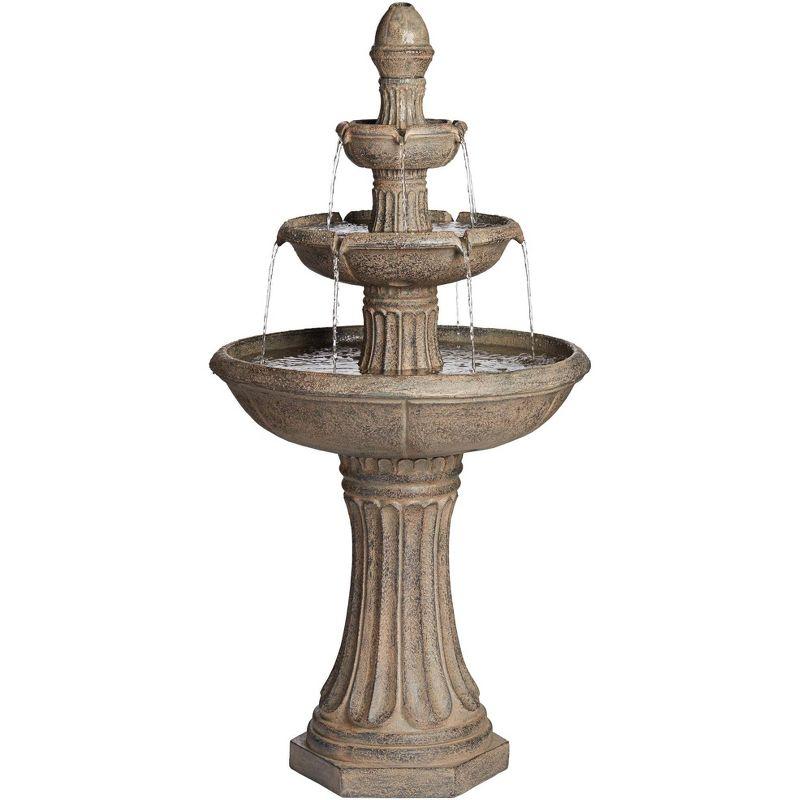 Farron Rustic Gray Stone 3-Tier Outdoor Water Fountain with LED Light