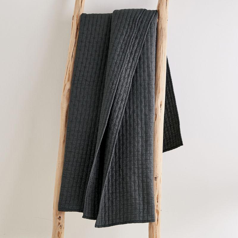 Charcoal Gray Cotton Quilted Reversible Throw Blanket