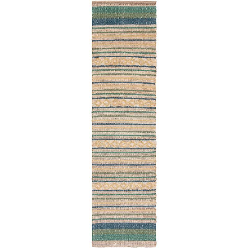 Handwoven Natural and Green Wool Cotton Kilim Rug - 2' 3" x 9'