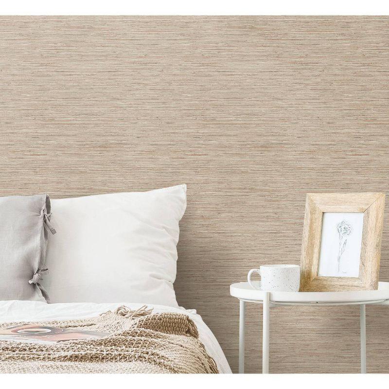 RoomMates Faux Grasscloth Pink Peel and Stick Wallpaper: Vinyl, Self-Adhesive, Crosshatch, Botanical, 28.18 sq ft Coverage