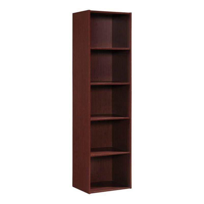 Hodedah 12 x 16 x 60 Inch 5 Shelf Bookcase and Office Organizer Solution for Living Room, Bedroom, Office, or Nursery, Mahogany Wood Finish
