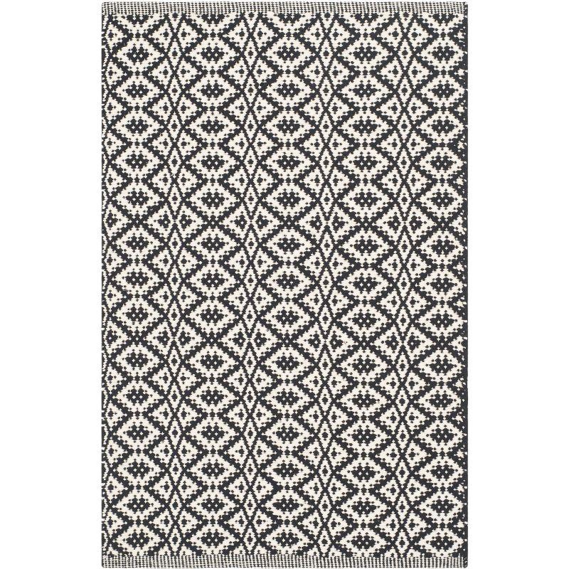 Ivory and Black Hand-Woven Cotton Wool Montauk Area Rug