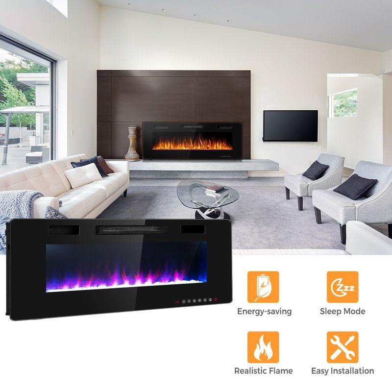 Tangkula 60" Recessed Electric Fireplace 750W/1500W heater in Wall Remote Control w/Timer Available Flame Color