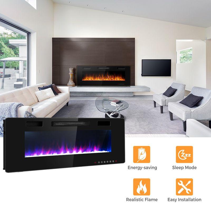 Tangkula 30"/36"/42"/50"/60" Recessed Electric Fireplace 750W/1500W heater in Wall Remote Control w/Timer Available Flame