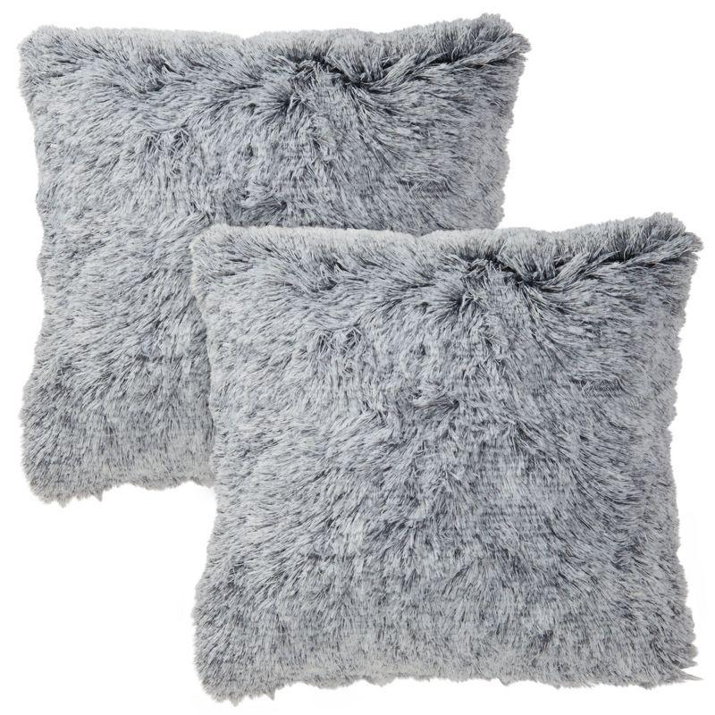 Juvale Set of 2 Gray Faux Fur Decorative Throw Pillow Covers Cushion Cases for Couch Sofa, Fuzzy Home Decor, 18x18 in