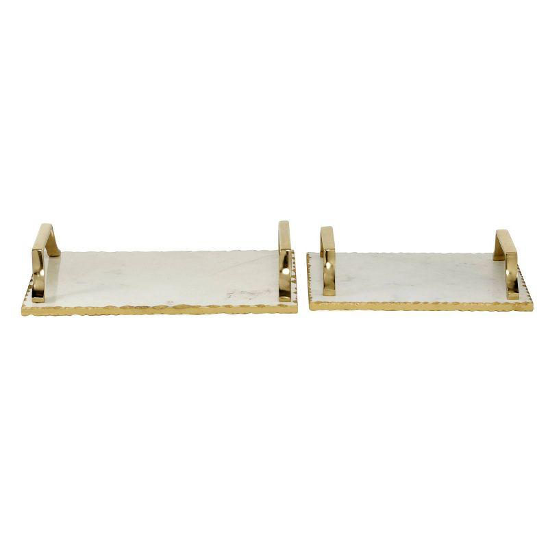 Set of 2 Rectangular Marble Tray with Metal Handles Gold - Olivia & May: Ceramic, Luxury Glam Decor