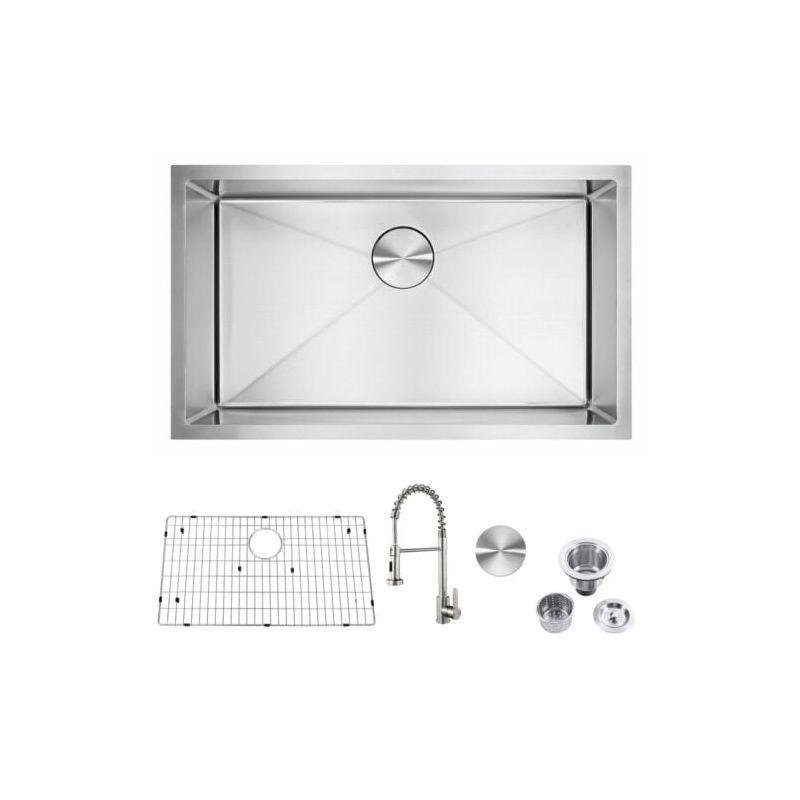 Handmade 30 Inch Stainless Steel Single Bowl Undermount Kitchen Sink with Faucet