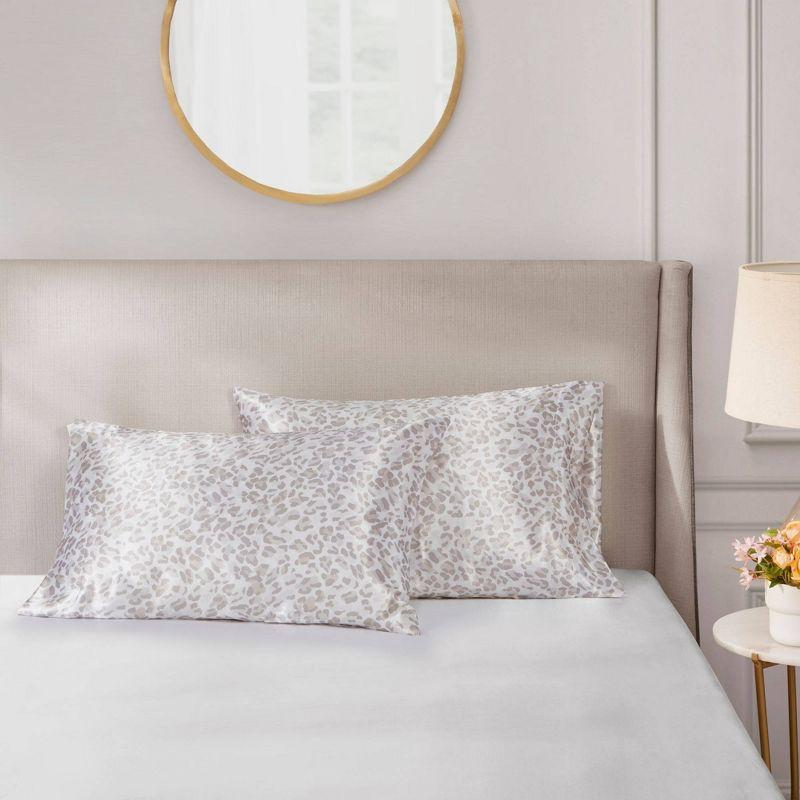 King Satin Luxury 2pc Pillowcase Set Taupe Leopard