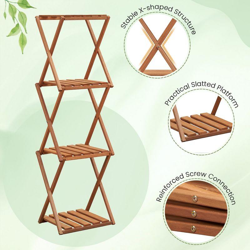 Tangkula 4-Tier Folding Plant Stand w/ Slatted Layers Stable X-shaped Structure